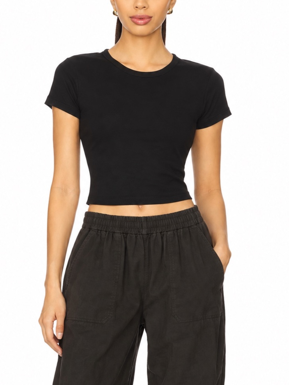 AllSaints Stevie Black Crop Fitted Baby Tee